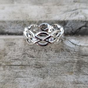 Interlacing Crystal Ring in Silver Tone